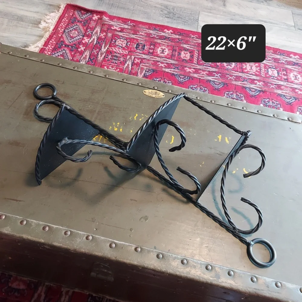 Vintage Black Wrought Iron Spiral Staircase Wall Shelf 3 Tier Scrollwork 22x6